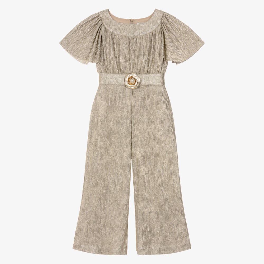 Romano-Girls Metallic Gold Crêpe Jumpsuit | Childrensalon