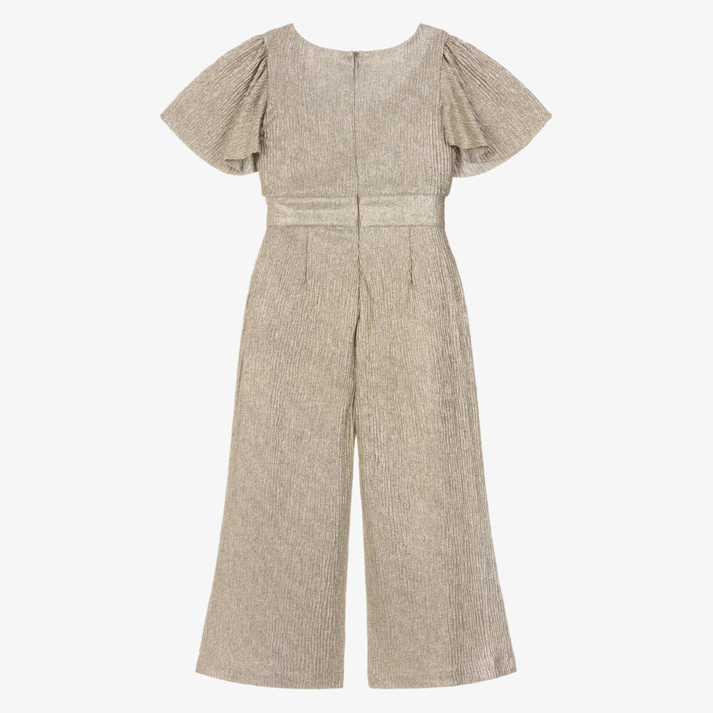 Romano-Girls Metallic Gold Crêpe Jumpsuit | Childrensalon