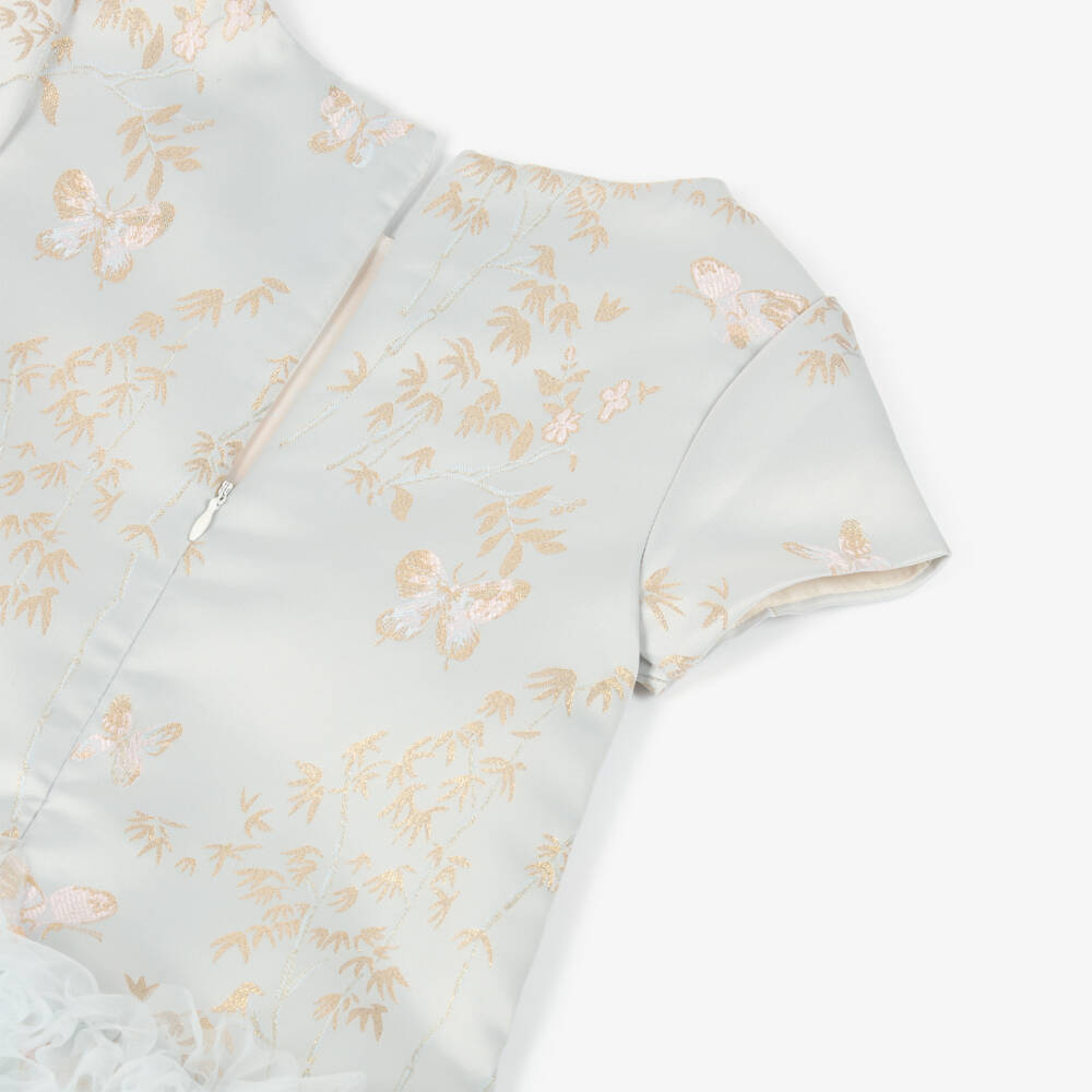 Roma e Toska-Платье голубое из атласа и тюля с бабочками для девочек | Childrensalon