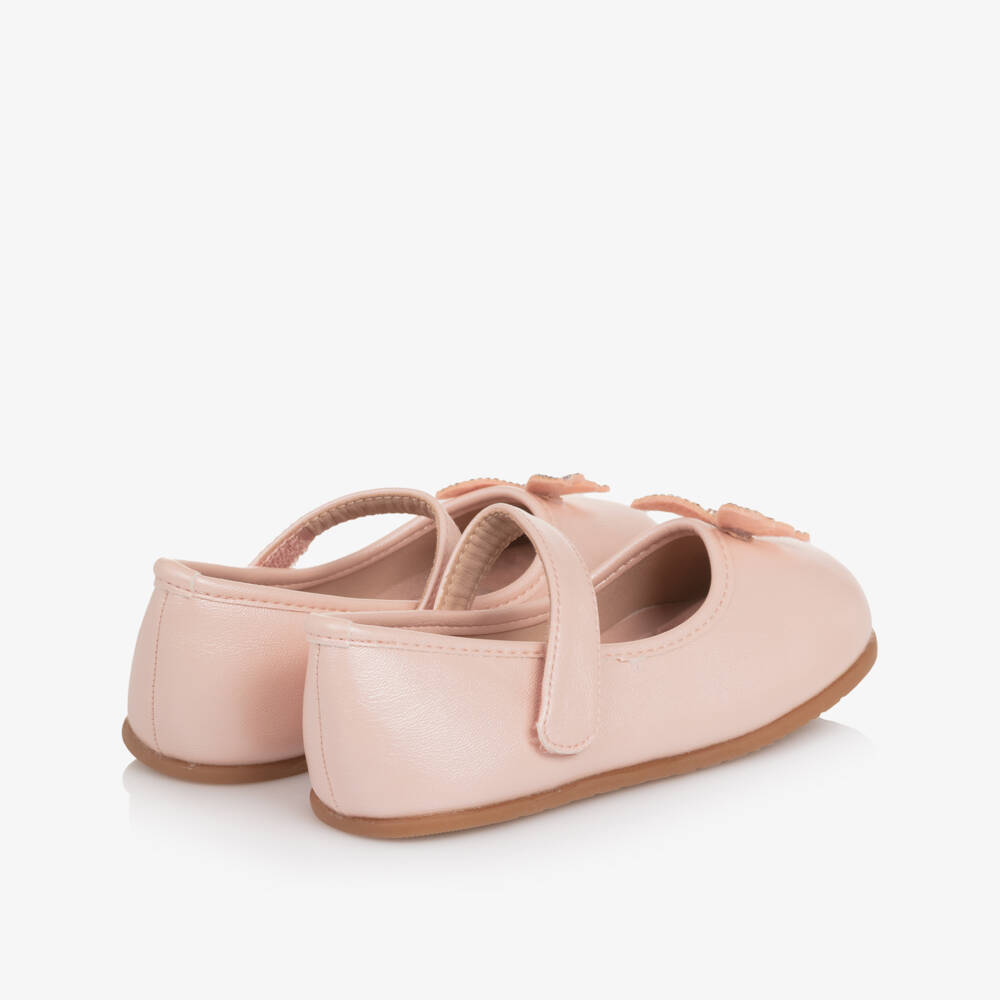 Romano-Girls Pink Faux Leather & Diamanté Butterfly Bar Shoes | Childrensalon