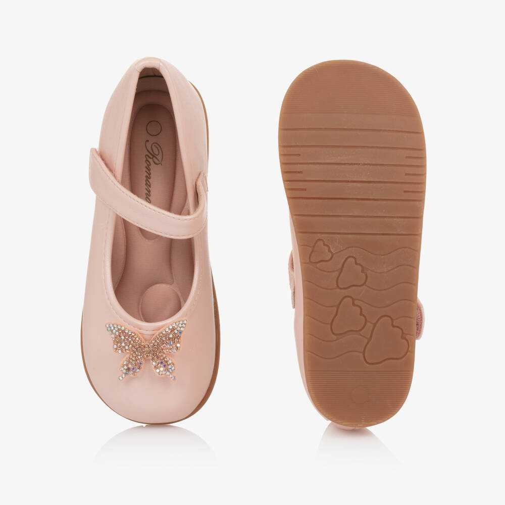 Romano-Girls Pink Faux Leather & Diamanté Butterfly Bar Shoes | Childrensalon