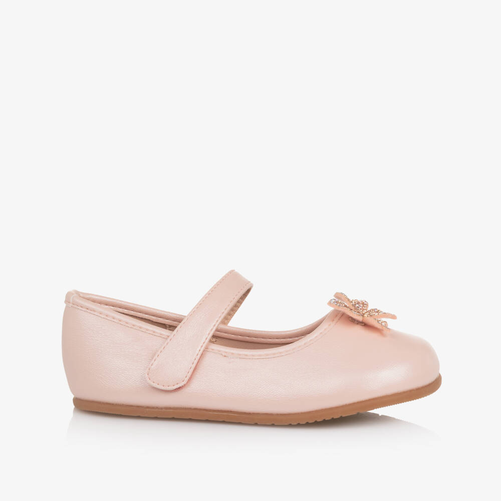 Romano-Girls Pink Faux Leather & Diamanté Butterfly Bar Shoes | Childrensalon