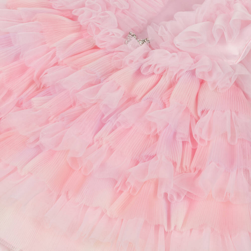 Romano-فستان تول مزين بفراشة كريستال لون زهري للبنات | Childrensalon