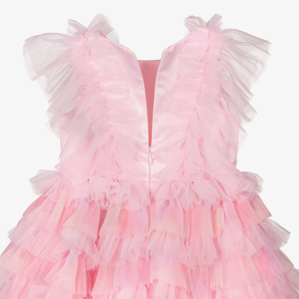 Romano-فستان تول مزين بفراشة كريستال لون زهري للبنات | Childrensalon