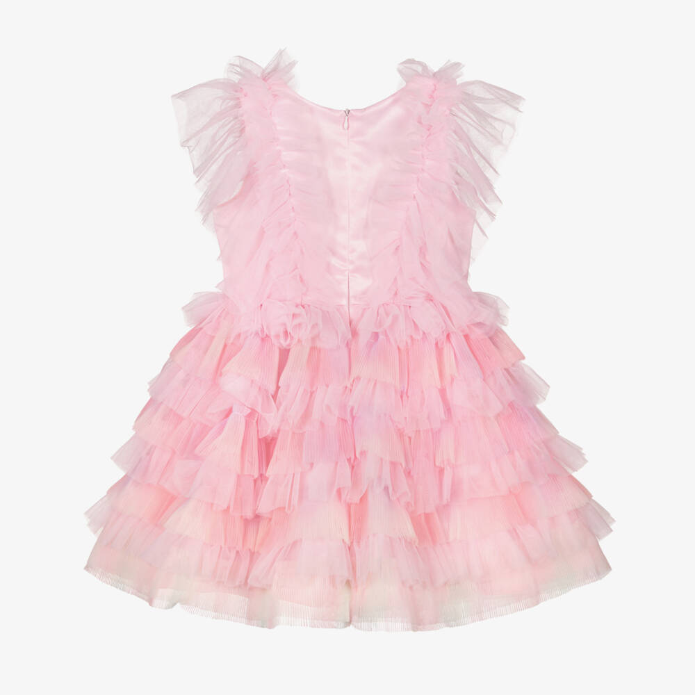 Romano-فستان تول مزين بفراشة كريستال لون زهري للبنات | Childrensalon