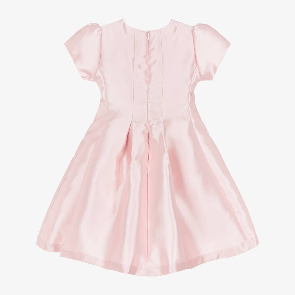 Romano-فستان ساتان بفيونكات مرصعة بالكريستال لون زهري للبنات | Childrensalon