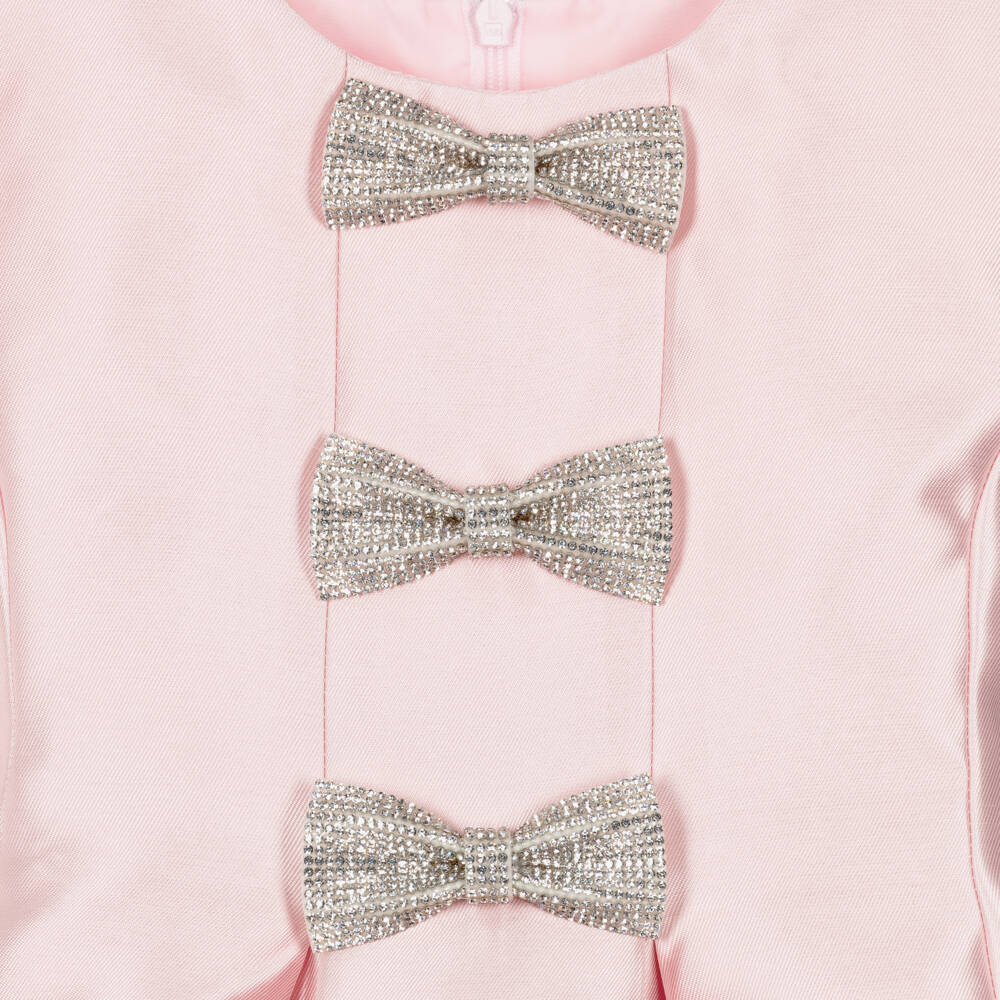 Romano-فستان ساتان بفيونكات مرصعة بالكريستال لون زهري للبنات | Childrensalon