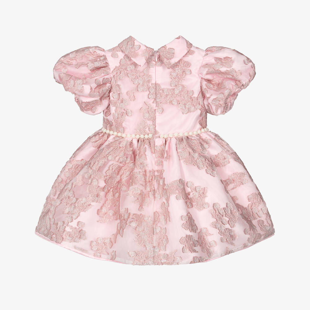 Roma e Toska-Платье розово-серебряное из органзы с цветочным жаккардом для девочек | Childrensalon