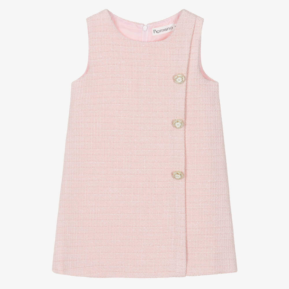 Roma e Toska-Платье розовое трапеция из твида для девочек | Childrensalon