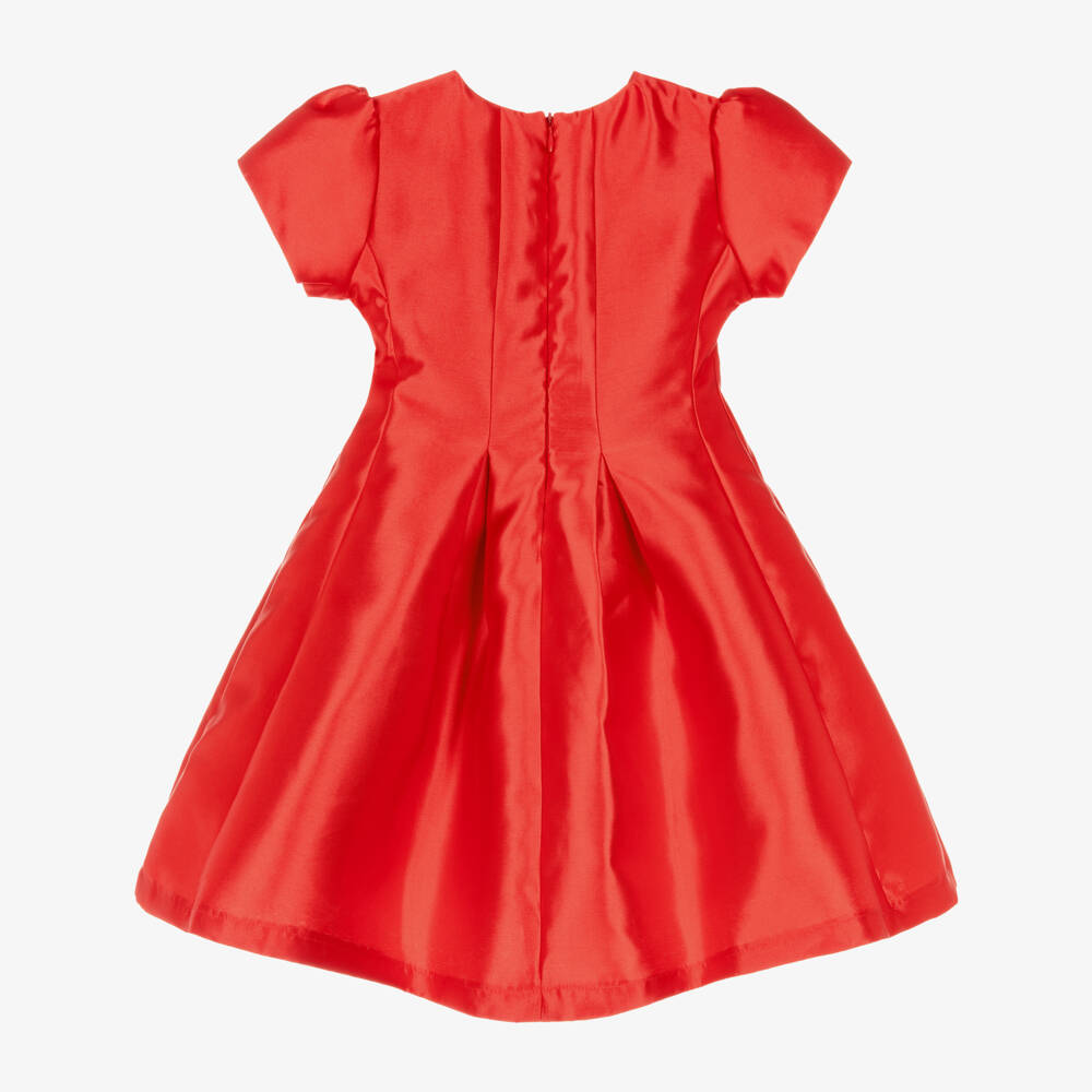 Romano-فستان ساتان بفيونكات مرصعة بالكريستال لون أحمر للبنات | Childrensalon