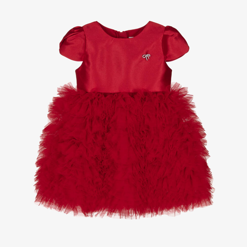 Roma e Toska-Girls Red Satin & Tulle Ruffle Dress | Childrensalon