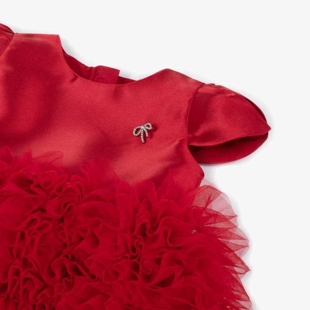 Romano-Girls Red Satin & Tulle Ruffle Dress | Childrensalon