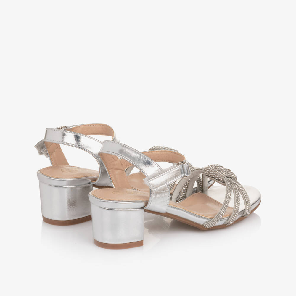 Romano-Girls Silver Diamanté Block Heel Sandals | Childrensalon