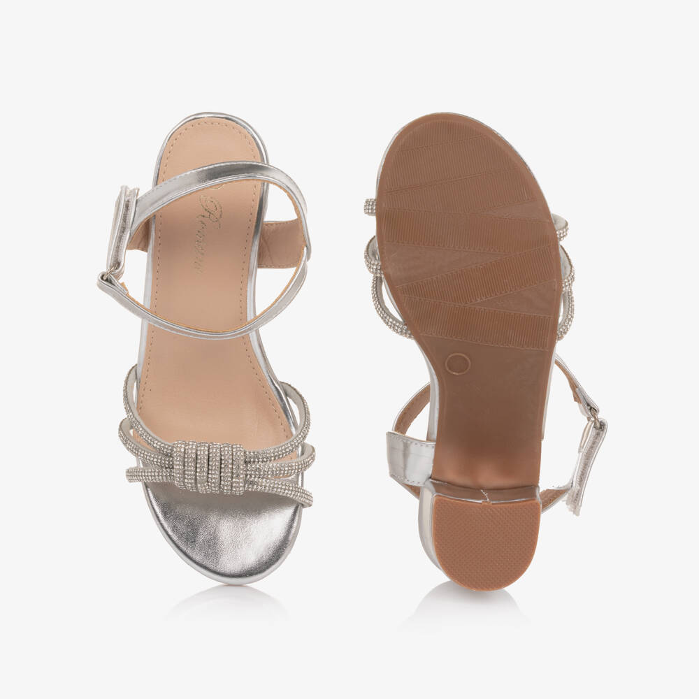 Romano-Girls Silver Diamanté Block Heel Sandals | Childrensalon