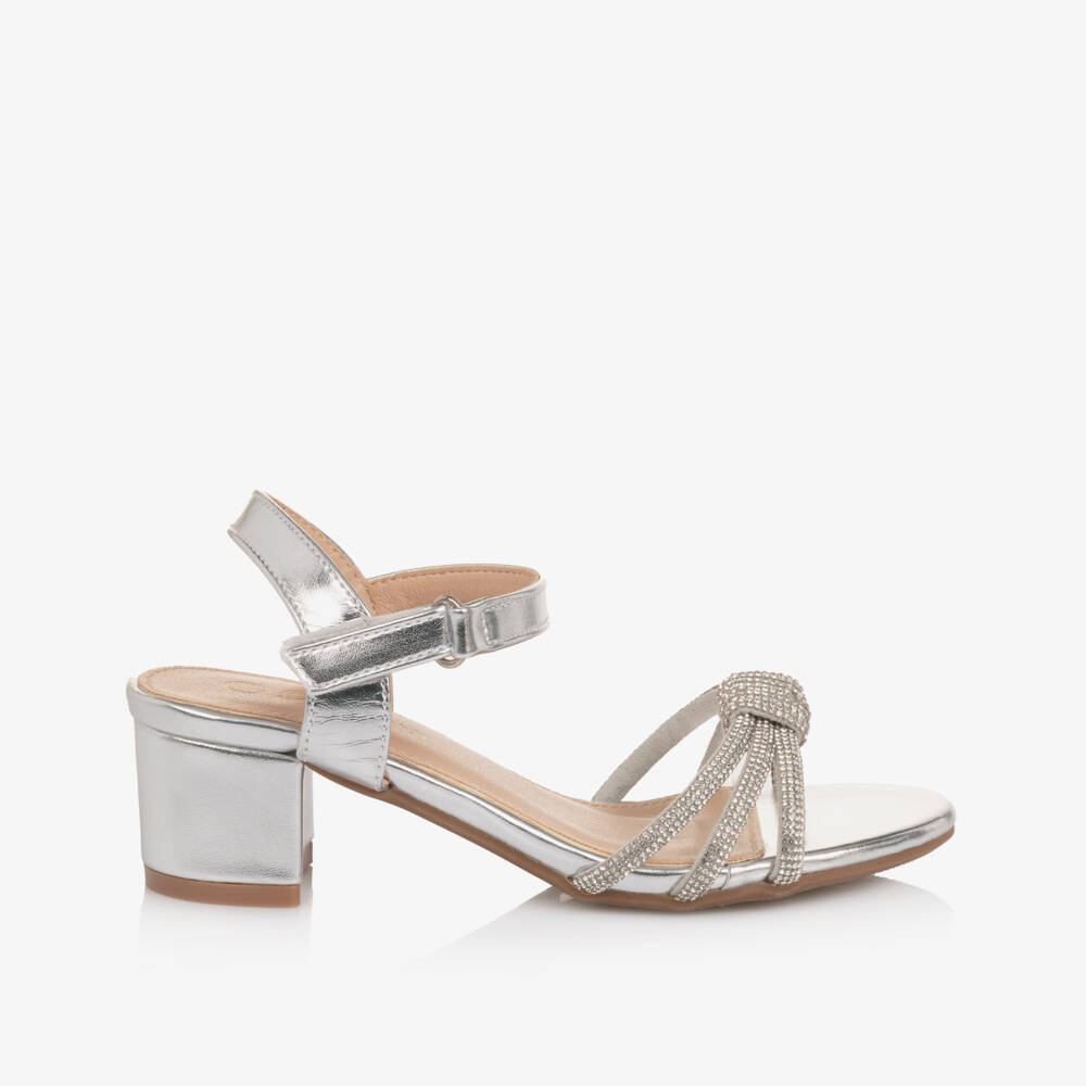 Romano-Girls Silver Diamanté Block Heel Sandals | Childrensalon