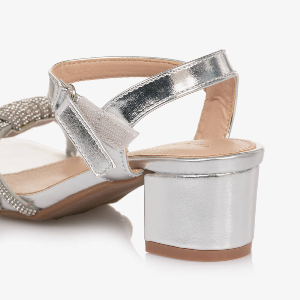 Romano-Girls Silver Diamanté Block Heel Sandals | Childrensalon