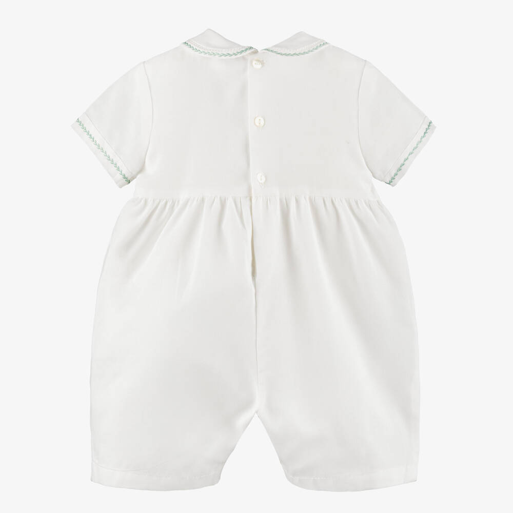 Sarah Louise-Baby Boys Ivory & Sage Green Embroidered Shortie | Childrensalon