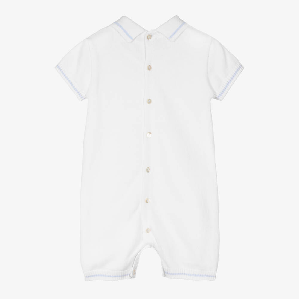 Sarah Louise-Baby Boys White & Blue Cable Knit Shortie | Childrensalon