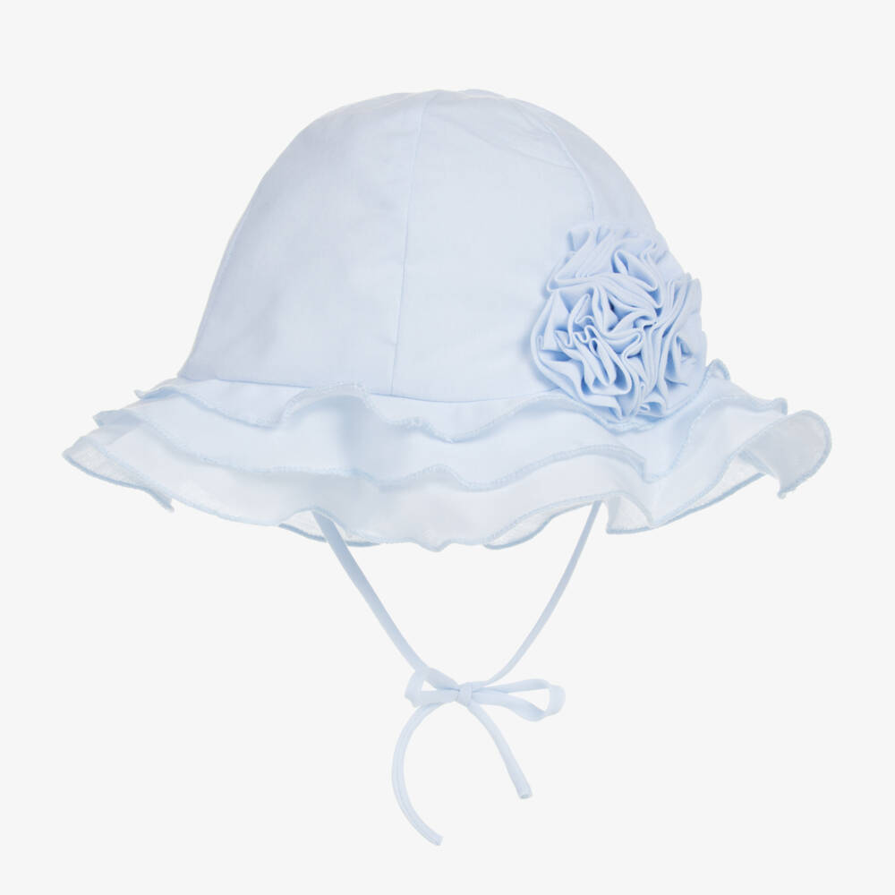 Sarah Louise-Baby Girls Blue Sun Hat with Flower | Childrensalon