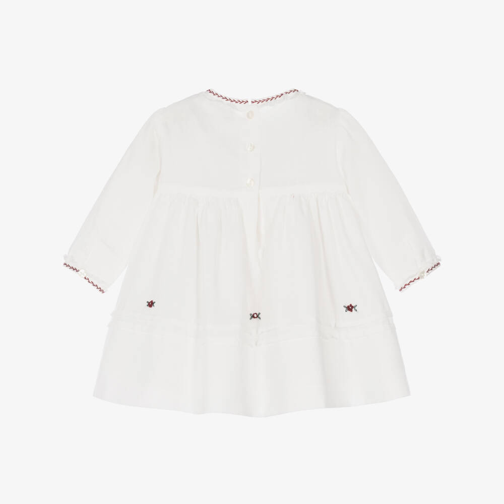Sarah Louise-Baby Girls Ivory & Burgundy Hand-Smocked Dress | Childrensalon