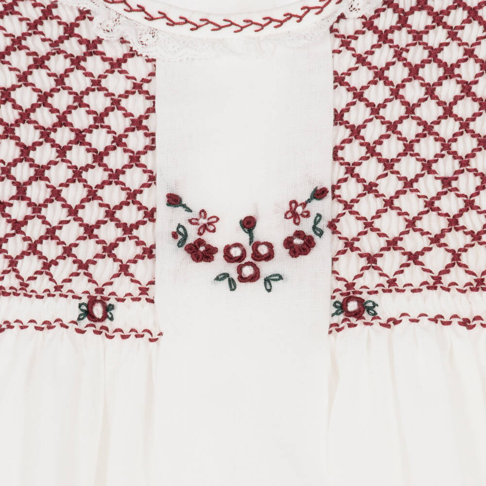 Sarah Louise-Baby Girls Ivory & Burgundy Hand-Smocked Dress | Childrensalon