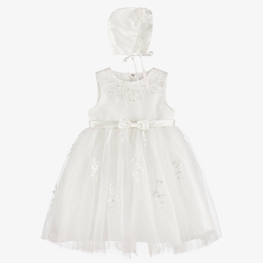 Sarah Louise-Baby Girls Ivory Embroidered Satin & Tulle Dress Set | Childrensalon