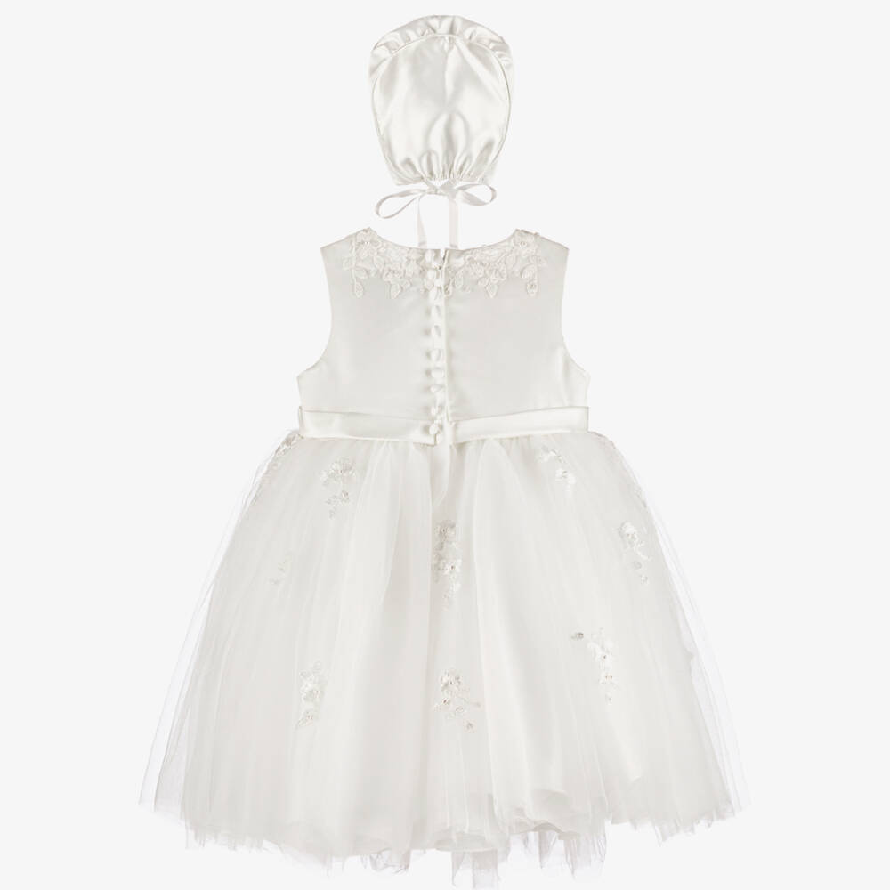 Sarah Louise-Baby Girls Ivory Embroidered Satin & Tulle Dress Set | Childrensalon