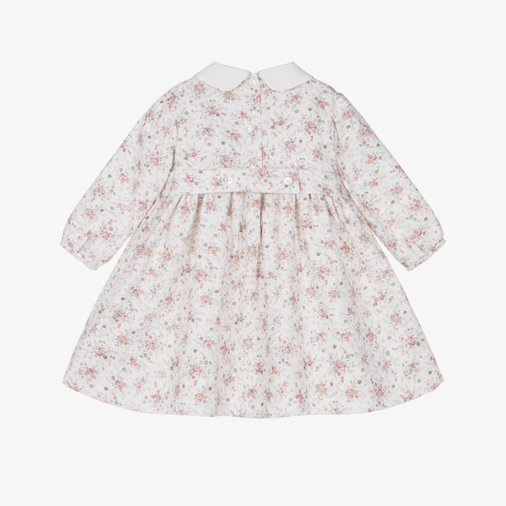 Sarah Louise-Baby Girls Ivory Floral Dress with Hand-Smocking | Childrensalon