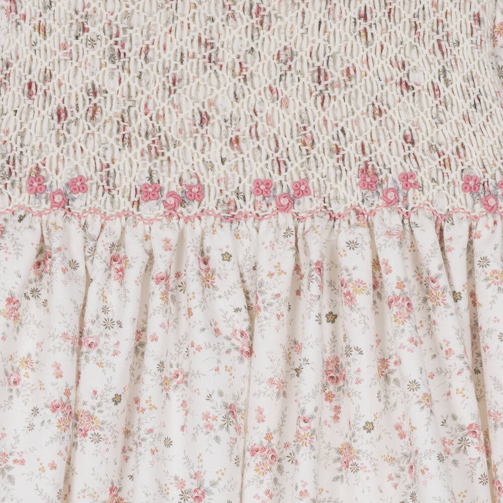 Sarah Louise-Baby Girls Ivory Floral Dress with Hand-Smocking | Childrensalon