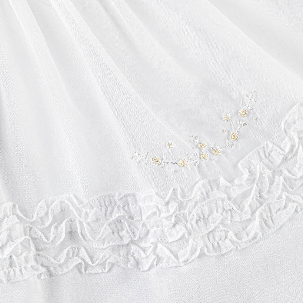 Sarah Louise-طقم فستان وقبعة بونيه مطرز سموكينغ قطن لون عاجي | Childrensalon