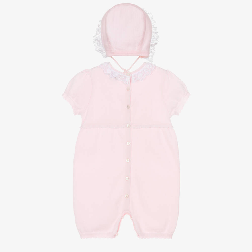 Sarah Louise-طقم بودي سوت وقبعة قطن لون زهري فاتح للبنات الرضع | Childrensalon