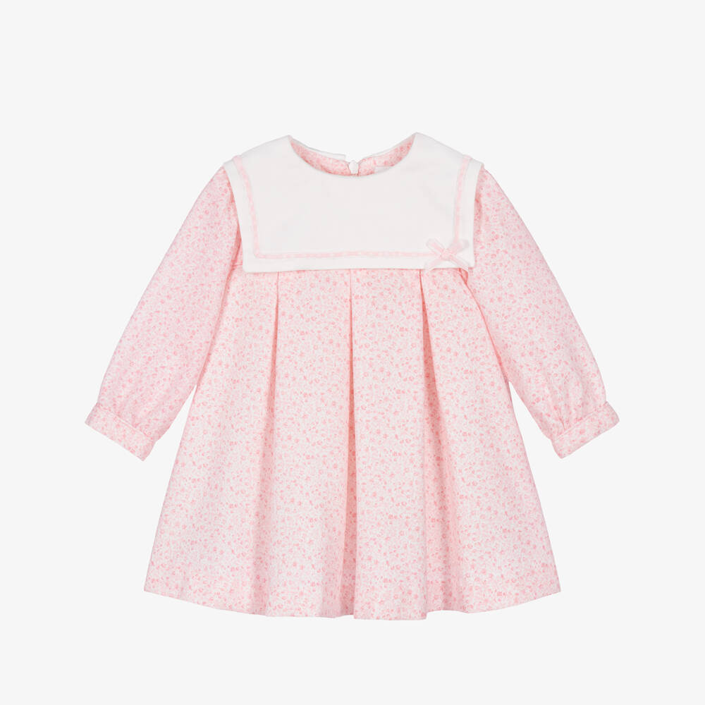 Sarah Louise-Baby Girls Pink Floral Dress with Sailor Collar | Childrensalon