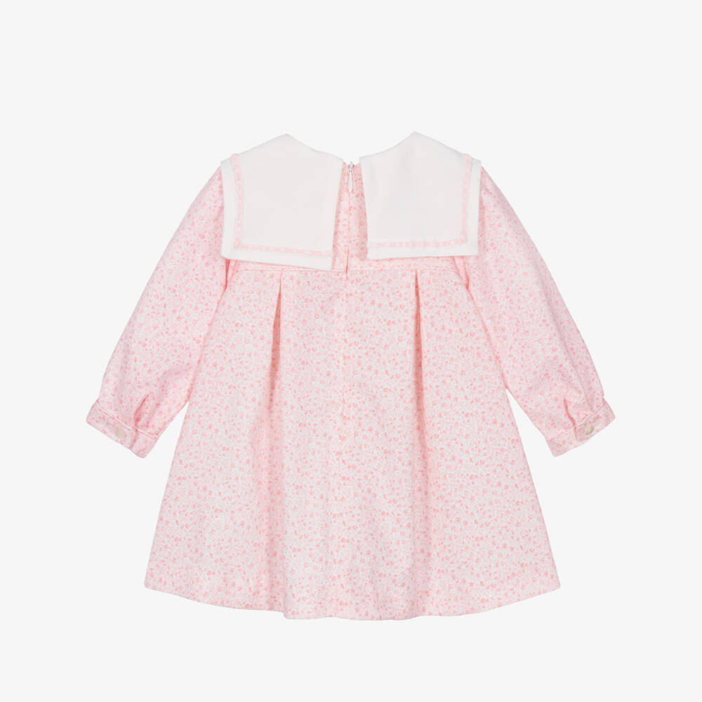 Sarah Louise-Baby Girls Pink Floral Dress with Sailor Collar | Childrensalon