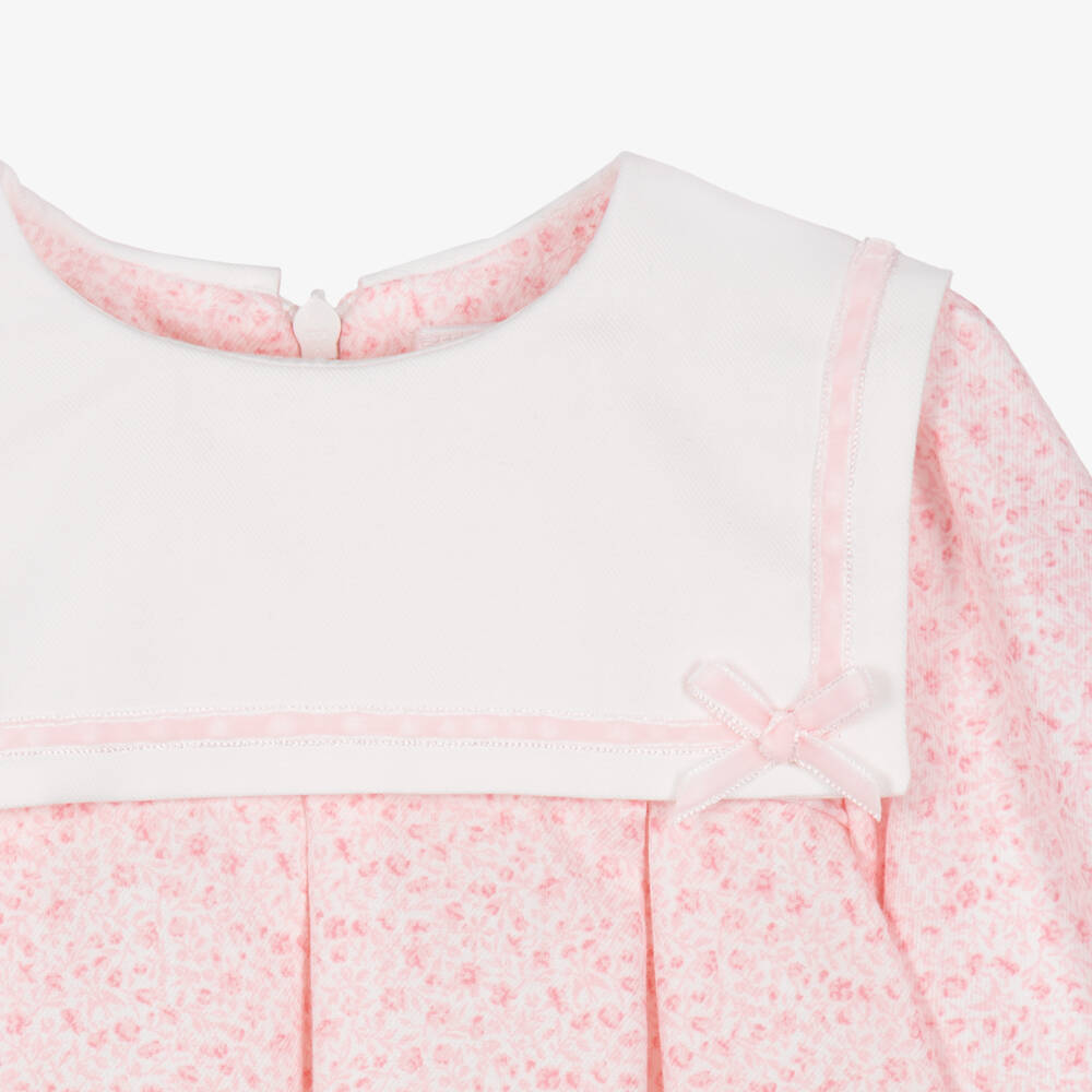 Sarah Louise-Baby Girls Pink Floral Dress with Sailor Collar | Childrensalon