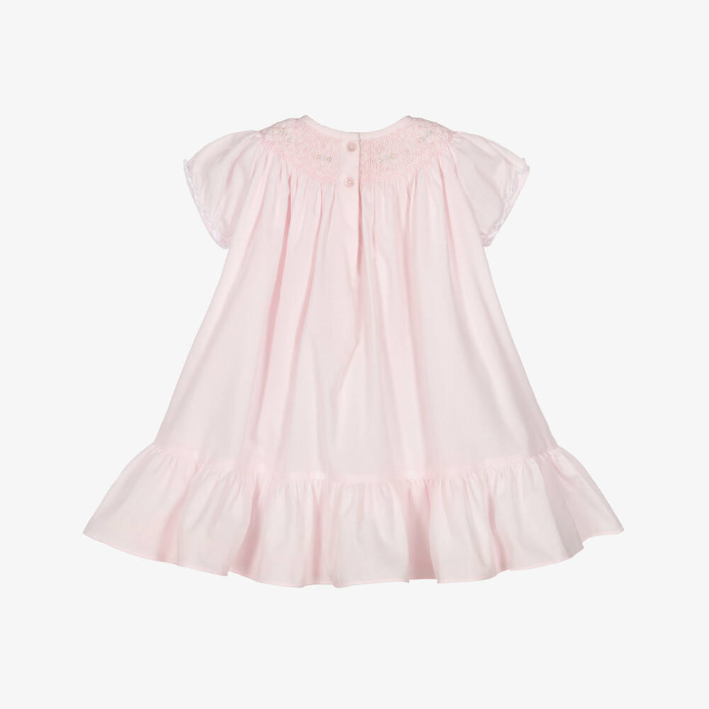 Sarah Louise-فستان مطرز سموكينغ مزيج قطن بوبلين لون زهري | Childrensalon