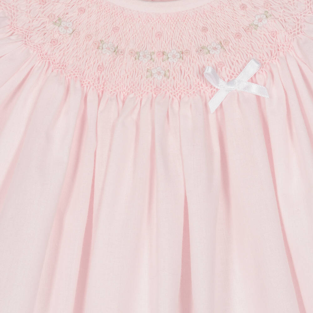 Sarah Louise-فستان مطرز سموكينغ مزيج قطن بوبلين لون زهري | Childrensalon