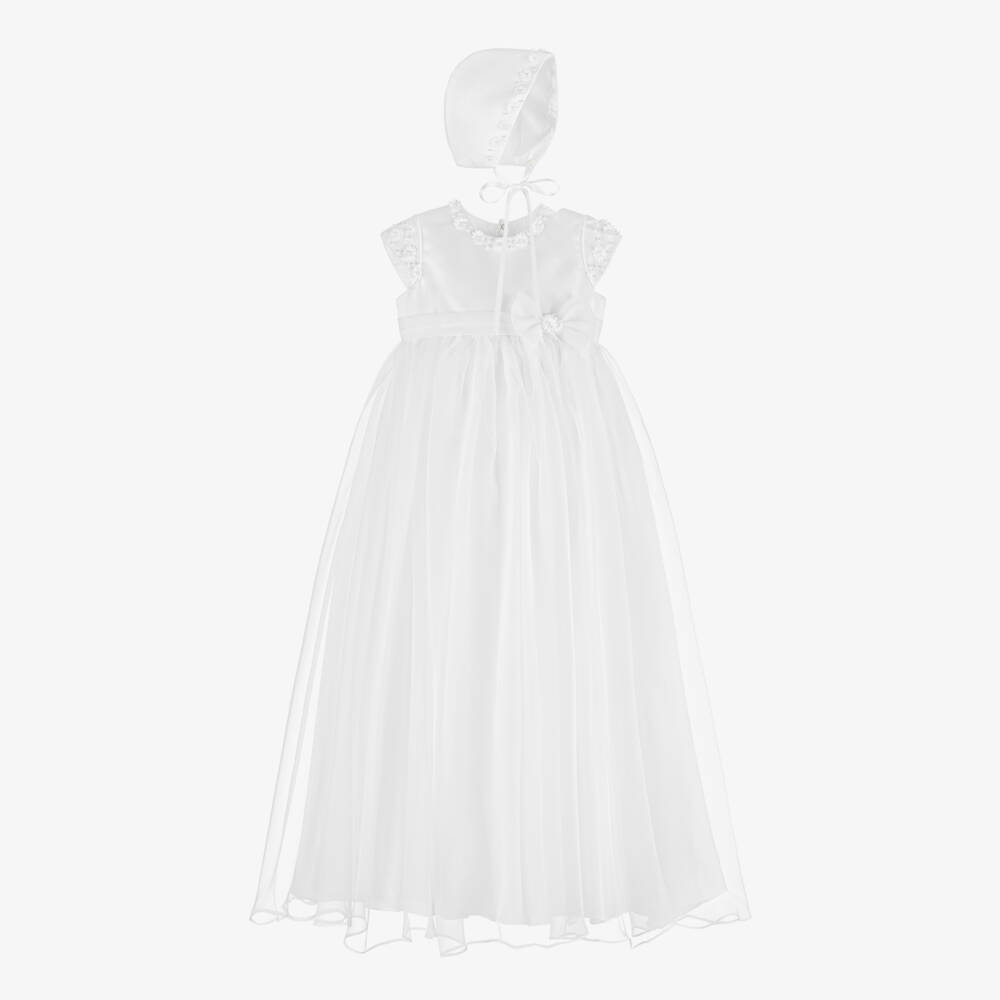 Sarah Louise-Baby Girls White Chiffon Ceremony Gown Set | Childrensalon