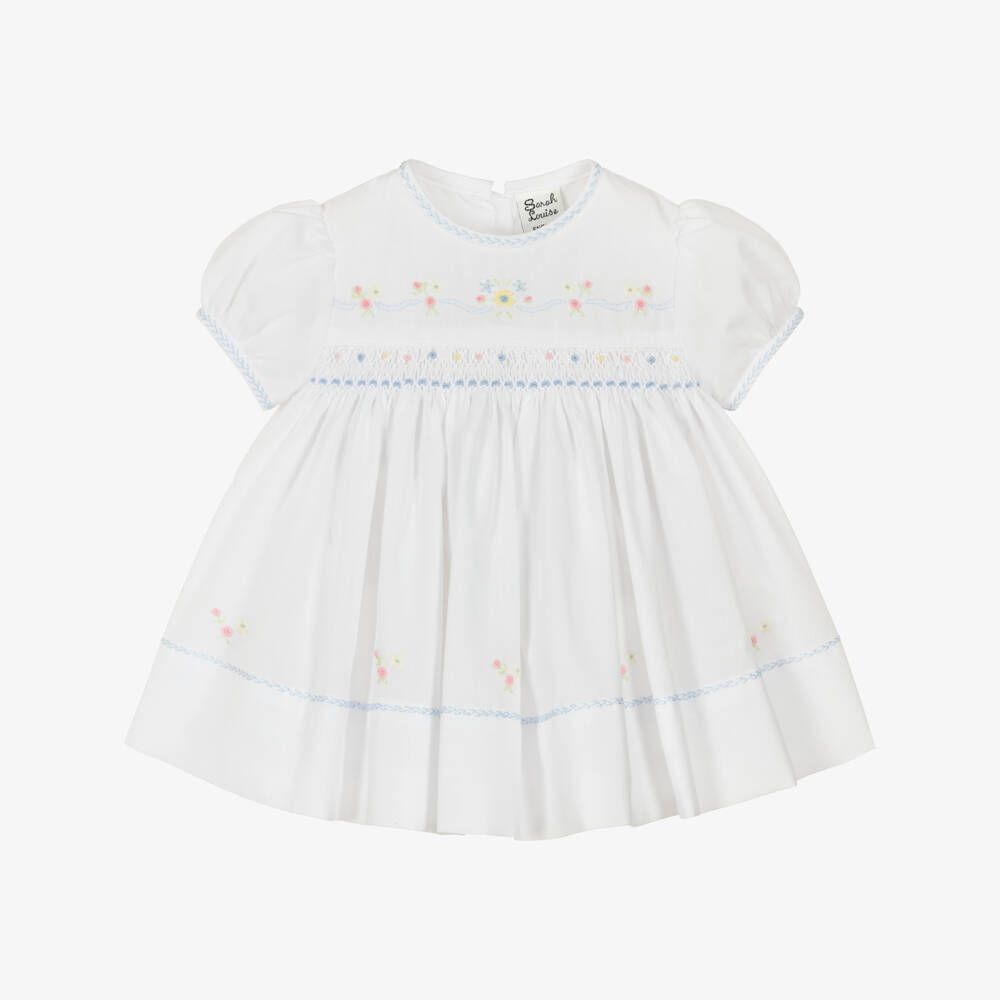 Sarah Louise-Baby Girls White Hand-Embroidered Dress | Childrensalon