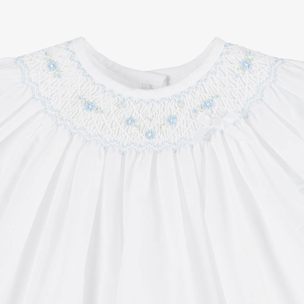 Sarah Louise-Baby Girls White Hand-smocked Shortie | Childrensalon