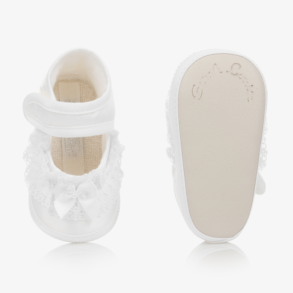 Sarah Louise-حذاء ساتان لون أبيض للمولودات | Childrensalon