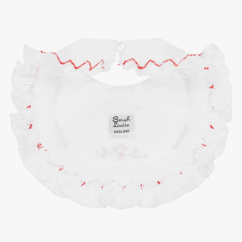Sarah Louise-Baby Girls White & Red Hand-Smocked Bib | Childrensalon