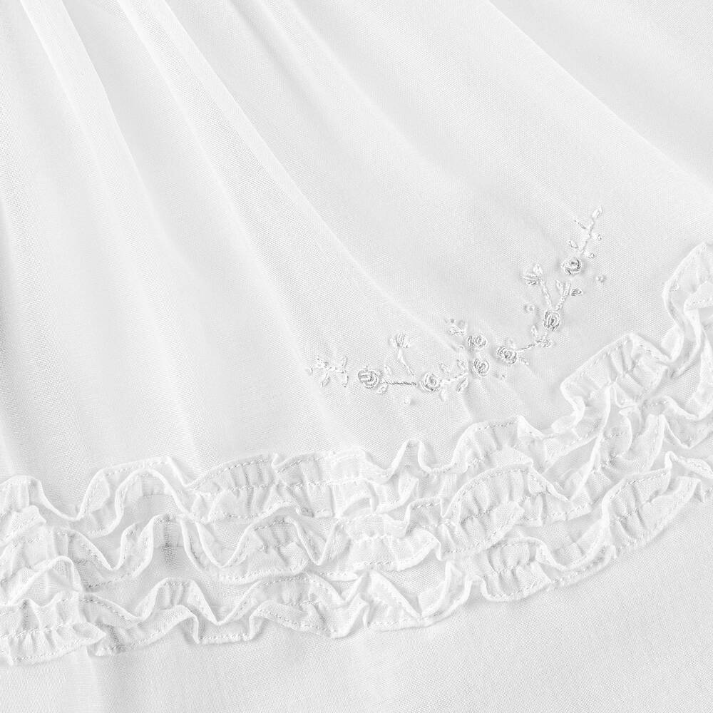 Sarah Louise-طقم فستان وقبعة بونيه مطرز سموكينغ قطن لون أبيض | Childrensalon