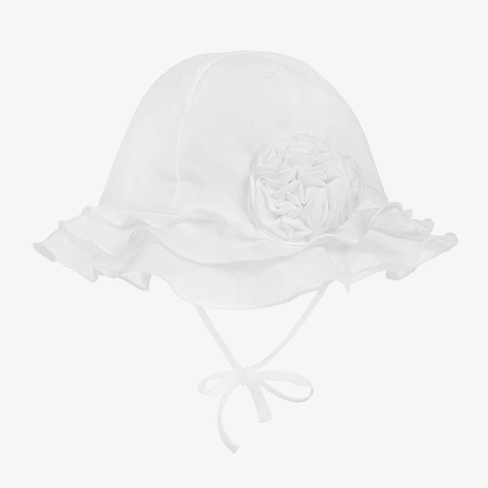 Sarah Louise-Baby Girls White Sun Hat with Flower | Childrensalon