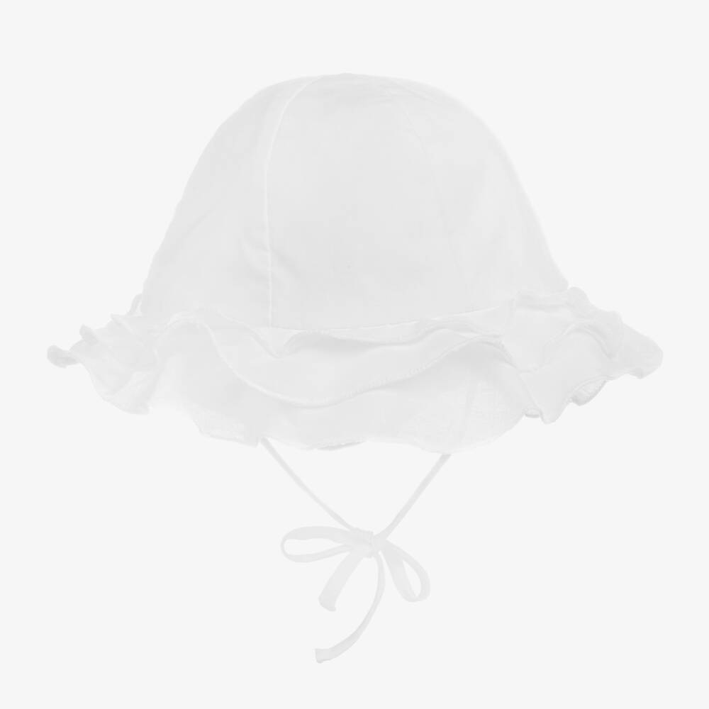 Sarah Louise-Baby Girls White Sun Hat with Flower | Childrensalon
