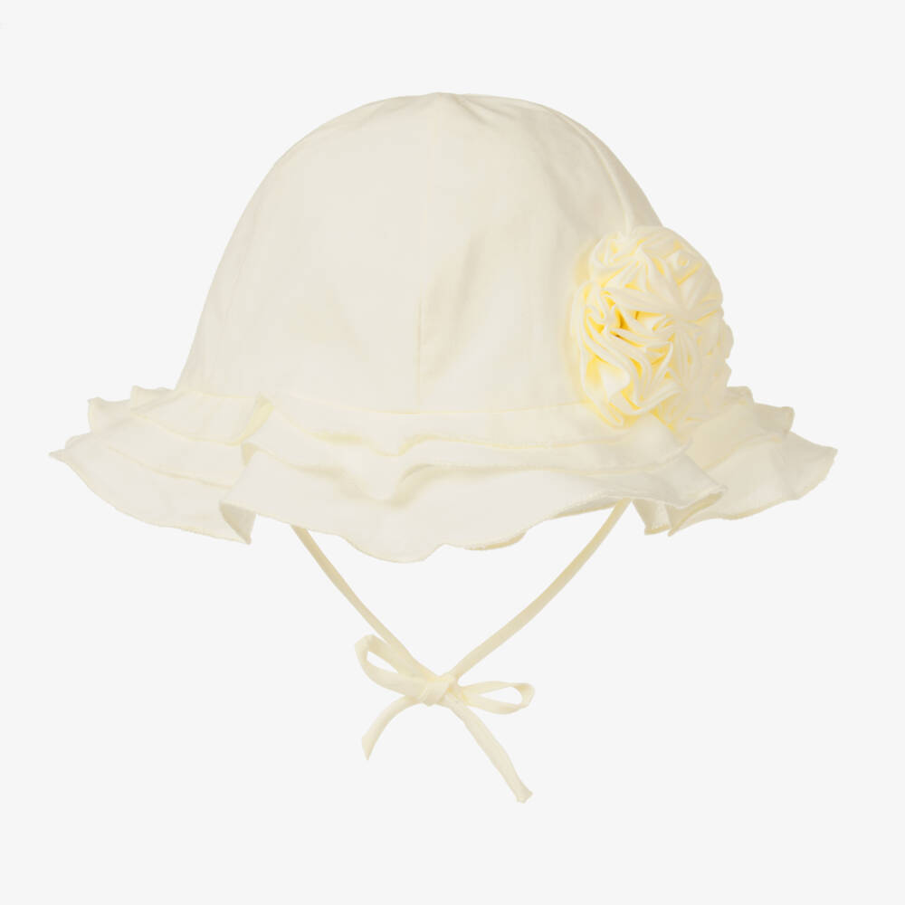 Sarah Louise-Baby Girls Yellow Sun Hat with Flower | Childrensalon