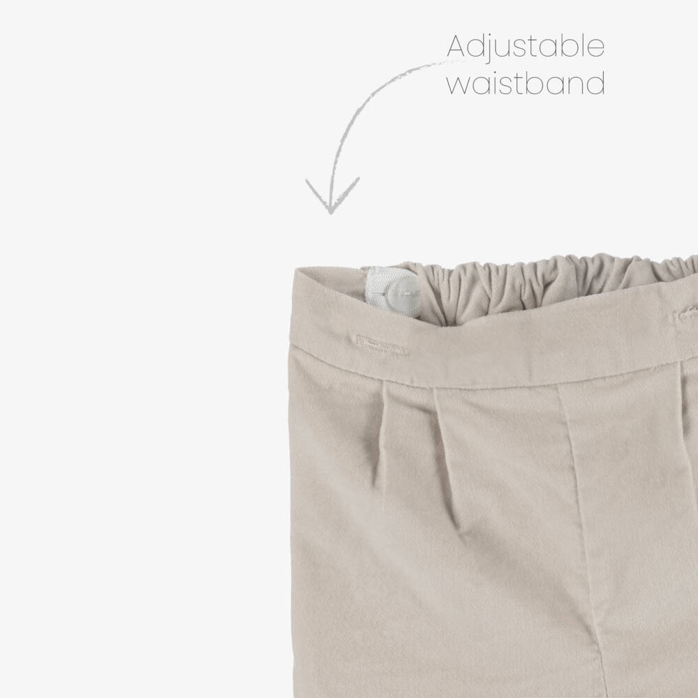 Sarah Louise-Boys Ivory & Beige Cotton & Velvet Buster Suit | Childrensalon