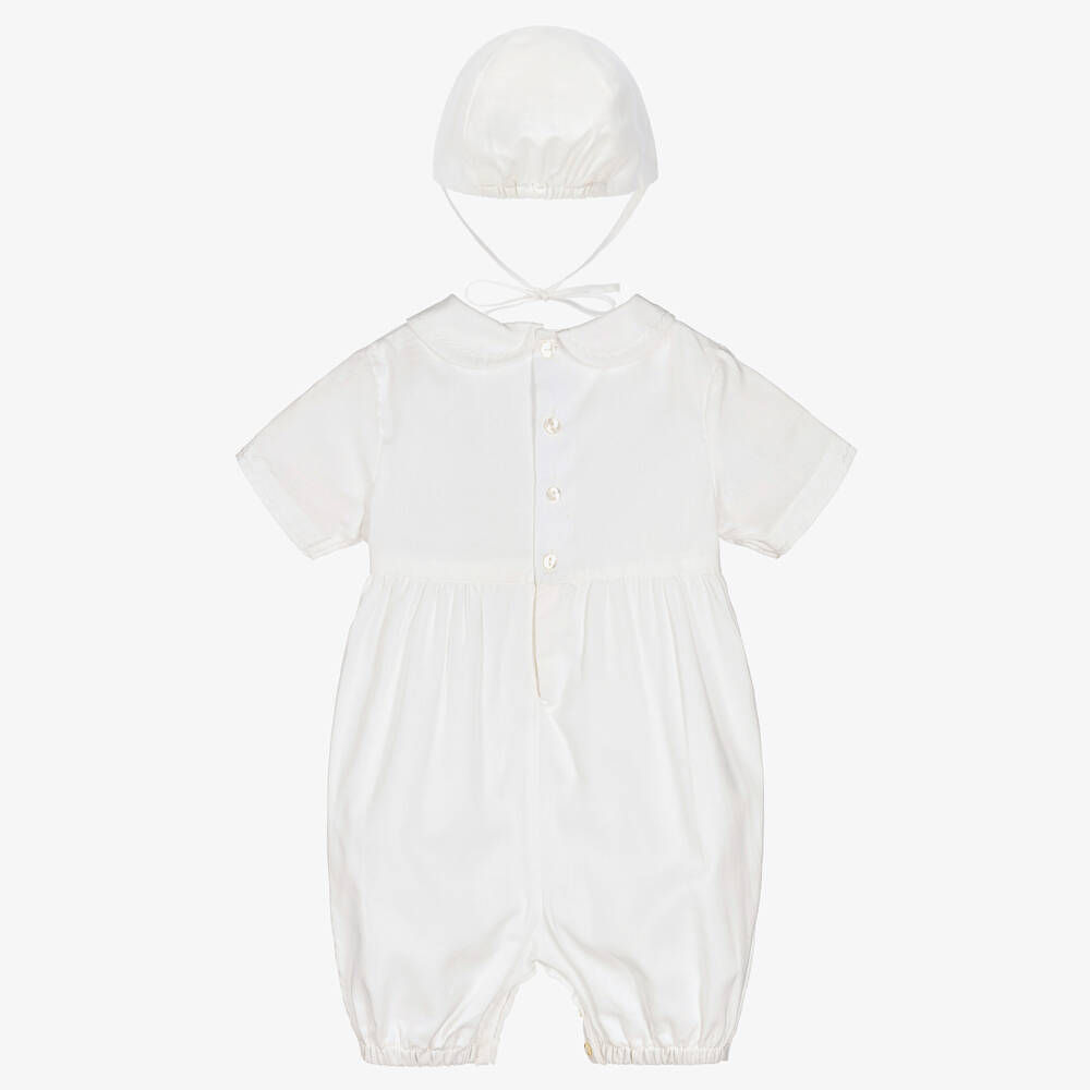 Sarah Louise-Boys Ivory Cotton Babysuit & Hat Set | Childrensalon