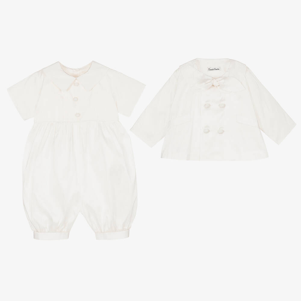 Sarah Louise-Boys Ivory Silk Taffeta Babysuit Set | Childrensalon
