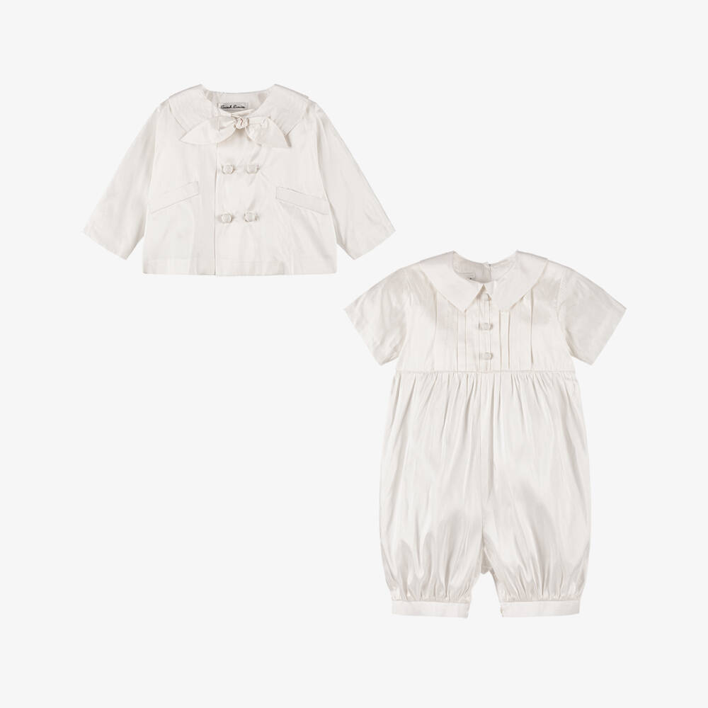 Sarah Louise-Boys Ivory Silk Taffeta Babysuit Set | Childrensalon