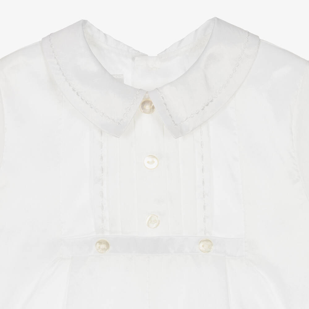 Sarah Louise-طقم تبّان وقبعة أطفال ولادي ساتان لون أبيض | Childrensalon